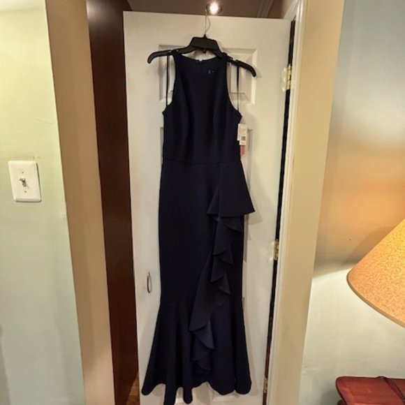 Aqua Cascade Ruffle Mermaid Gown - Navy size 6 - Picture 2 of 6